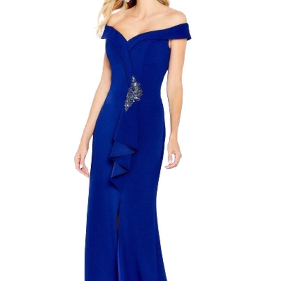 NWT Cameron Blake 120614W Stretch Prom Dress Navy Blue size 4 - Picture 1 of 7